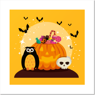 Halloween card with pumpkin skull Posters and Art